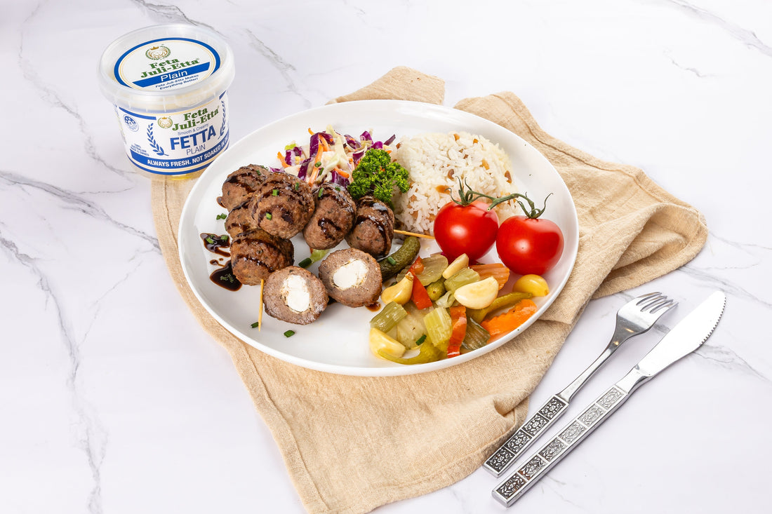 Fetta-Stuffed Meatball Skewers